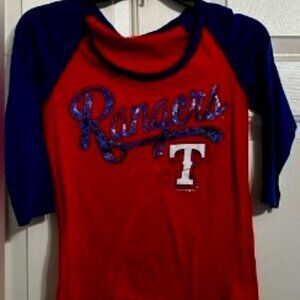 Texas Rangers 3/4 sleeve T-Shirt with blue sequins! Size small